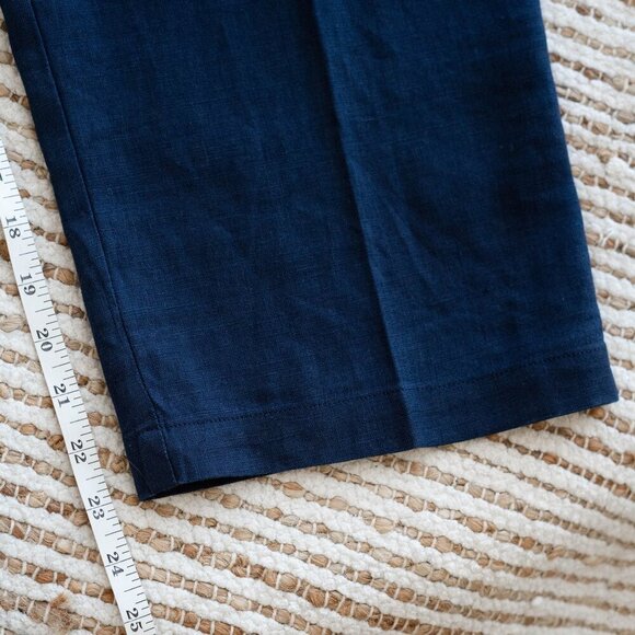 RALPH LAUREN PANTS SZ 10 NAVY BLUE JEANS 100% LINEN CROPPED WIDE LEG - Picture 7 of 8